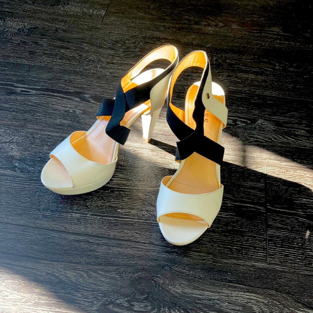 White Guess strap Heels